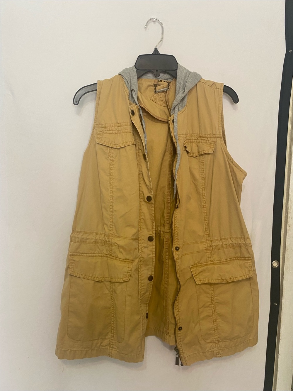 Sleeveless Hooded Utility Vest in Mustard - Unbranded